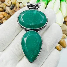 Handmade Emerald Sterling Silver Pendant, Vintage Style Jewelry.