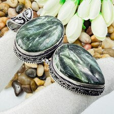 Handmade Seraphinite Sterling Silver Pendant, Vintage Style Jewelry.