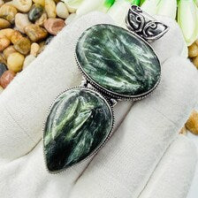 Handmade Seraphinite Sterling Silver Pendant, Vintage Style Jewelry.