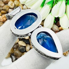 Handmade Faceted Blue Sapphire Sterling Silver Pendant, Vintage Style Jewelry.