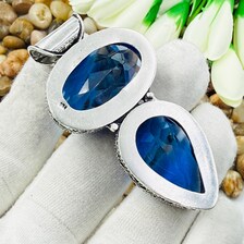 Handmade Faceted Blue Sapphire Sterling Silver Pendant, Vintage Style Jewelry.