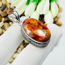 Faceted Ammolite Sterling Silver Pendant, Gift For Your Loved Ones – Vintage Style Jewelry