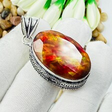 Faceted Ammolite Sterling Silver Pendant, Gift For Your Loved Ones – Vintage Style Jewelry