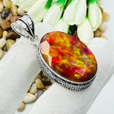 Faceted Ammolite Sterling Silver Pendant, Gift For Your Loved Ones – Vintage Style Jewelry