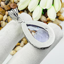 Faceted Swiss Blue Topaz Sterling Silver Pendant, Vintage Style Jewelry (33mm x 23mm)