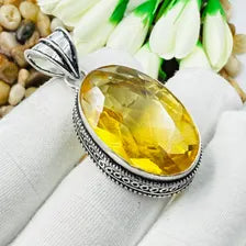 Faceted Citrine Sterling Silver Pendant, Vintage Style Jewelry.
