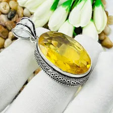 Faceted Citrine Sterling Silver Pendant, Vintage Style Jewelry.