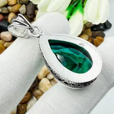 Faceted Chrome Diopside Sterling Silver Pendant, Vintage Style Jewelry.
