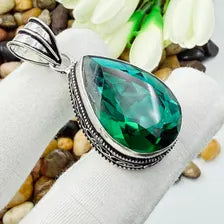 Faceted Chrome Diopside Sterling Silver Pendant, Vintage Style Jewelry.