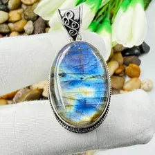 Multi Labradorite Sterling Silver Pendant, Vintage Style Jewelry.