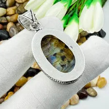 Multi Labradorite Sterling Silver Pendant, Vintage Style Jewelry.