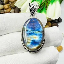 Multi Labradorite Sterling Silver Pendant, Vintage Style Jewelry.
