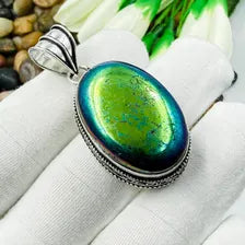Mystic Fire Labradorite Sterling Silver Pendant, Vintage Style Jewelry.