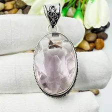 Handmade Faceted Rose Quartz Sterling Silver Pendant, Vintage Style Jewelry.