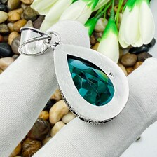 Handmade Faceted Indicolite Sterling Silver Pendant, Vintage Style Jewelry.