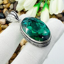 Faceted Chrome Diopside Sterling Silver Pendant, Vintage Style Jewelry.