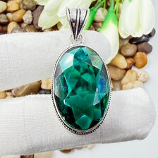 Faceted Chrome Diopside Sterling Silver Pendant, Vintage Style Jewelry.