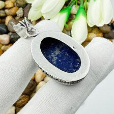 Lapis Lazuli Sterling Silver Pendant, Vintage Style Jewelry.