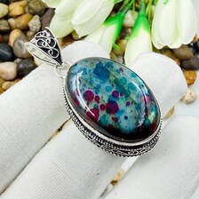 Handmade Multi Fire Labradorite Sterling Silver Pendant, Vintage Style Jewelry