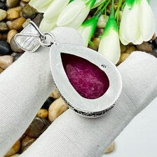 Handmade Faceted Kashmiri Ruby Sterling Silver Pendant, Vintage Style Jewelry.