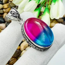 Handmade Bi-Colour Tourmaline Sterling Silver Pendant, Vintage Style Jewelry.