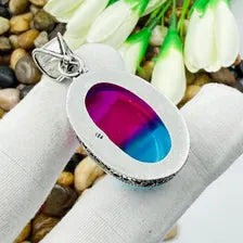 Handmade Bi-Colour Tourmaline Sterling Silver Pendant, Vintage Style Jewelry.
