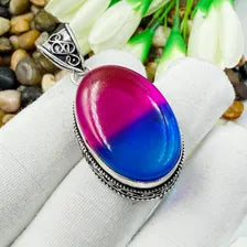 Handmade Bi-Colour Tourmaline Sterling Silver Pendant, Vintage Style Jewelry.