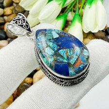 Handmade Multi Copper Turquoise Sterling Silver Pendant, Vintage Style Jewelry.