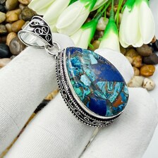 Handmade Multi Copper Turquoise Sterling Silver Pendant, Vintage Style Jewelry.