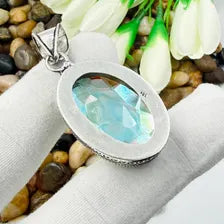 Handmade Faceted Mystic Fire Topaz Sterling Silver Pendant, Vintage Style Jewelry.