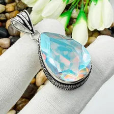 Handmade Faceted Mystic Fire Topaz Sterling Silver Pendant, Vintage Style Jewelry.