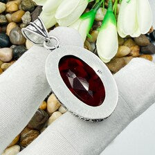 Handmade Faceted Garnet Sterling Silver Pendant, Vintage Style Jewelry.