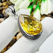 Faceted Citrine Sterling Silver Pendant, Vintage Style Jewelry.