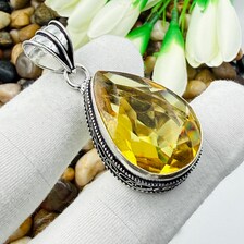 Faceted Citrine Sterling Silver Pendant, Vintage Style Jewelry.