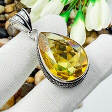 Faceted Citrine Sterling Silver Pendant, Vintage Style Jewelry.