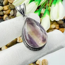 Handmade Multi Fluorite Sterling Silver Pendant, Vintage Style Jewelry.