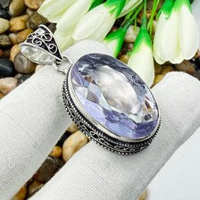 Faceted Swiss Blue Topaz Sterling Silver Pendant, Vintage Style Jewelry.