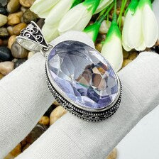 Faceted Swiss Blue Topaz Sterling Silver Pendant, Vintage Style Jewelry.