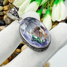 Faceted Swiss Blue Topaz Sterling Silver Pendant, Vintage Style Jewelry.