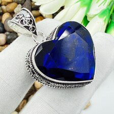 Faceted Blue Sapphire Sterling Silver Pendant, Gift For Your Loved Ones – Vintage Style Jewelry