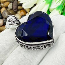 Faceted Blue Sapphire Sterling Silver Pendant, Gift For Your Loved Ones – Vintage Style Jewelry