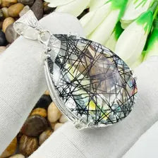 Faceted Black Rutile Quartz Sterling 925 Silver Pendant, Gift For Your Loved Ones.