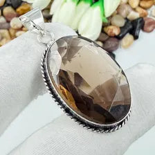 Handmade Faceted Smoky Quartz Sterling 925 Silver Pendant, Gift For Your Wife/Husband.
