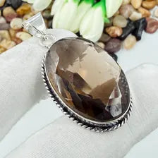 Handmade Faceted Smoky Quartz Sterling 925 Silver Pendant, Gift For Your Wife/Husband.