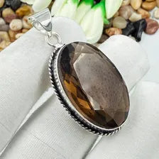 Handmade Faceted Smoky Quartz Sterling 925 Silver Pendant, Gift For Your Wife/Husband.