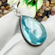 Faceted Swiss Blue Topaz Sterling 925 Silver Pendant, Gift For Your Loved Ones.