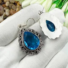 Handmade Faceted Swiss Blue Topaz Earrings Sterling 925 Silver Gemstone Jewelry