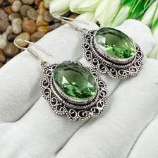 Handmade Faceted Peridot Earrings Sterling 925 Silver Gemstone Jewelry