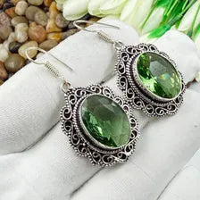 Handmade Faceted Peridot Earrings Sterling 925 Silver Gemstone Jewelry