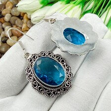Handmade Faceted Swiss Blue Topaz Earrings Sterling 925 Silver Gemstone Jewelry